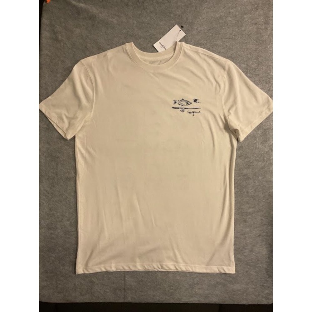 NWT Goodfellow & Co Men's Fishing Graphic T-Shirt Cream Off-White Short Sleeve L